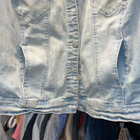 Vintage Denim Biker Cut vest Jean jacket vest aged look button up pockets nosize - Picture 10 of 15